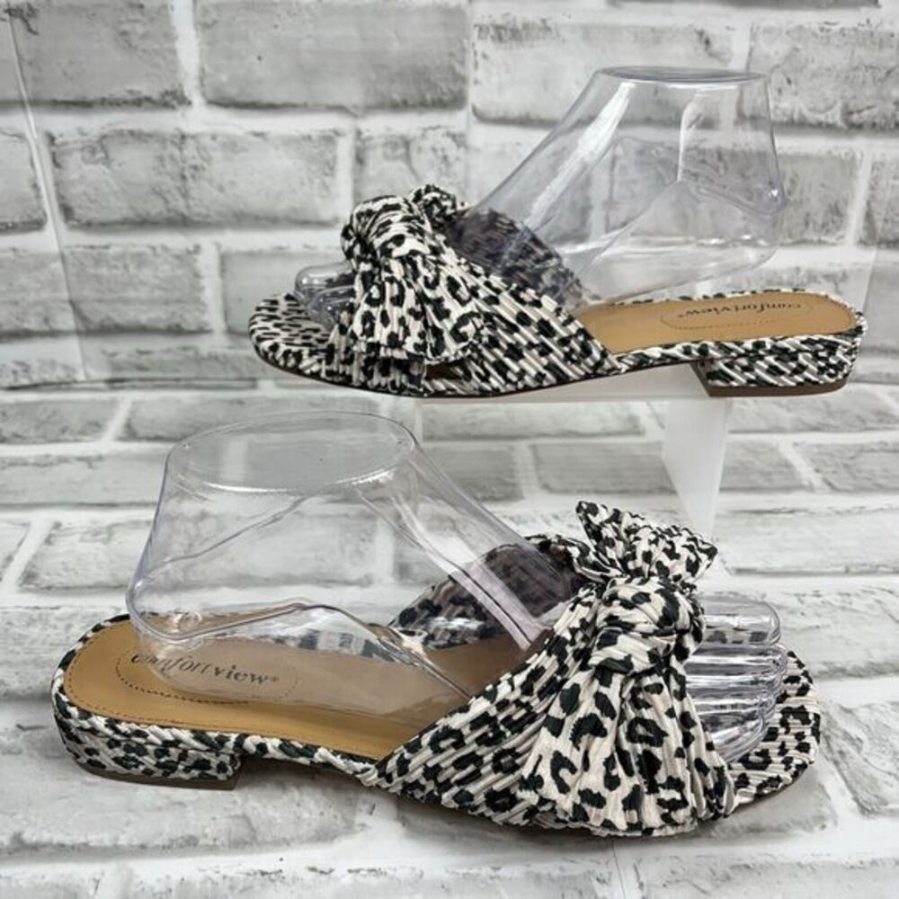NEW Comfortview Women's Size 8.5 WW The Blanche Mule Leopard Slides With Bow